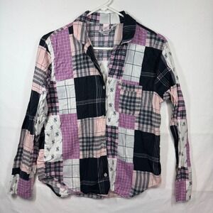 Victorias‎ Secret Pajama Top Patchwork Plaid Button Front Sleep Shirt Sz XS
